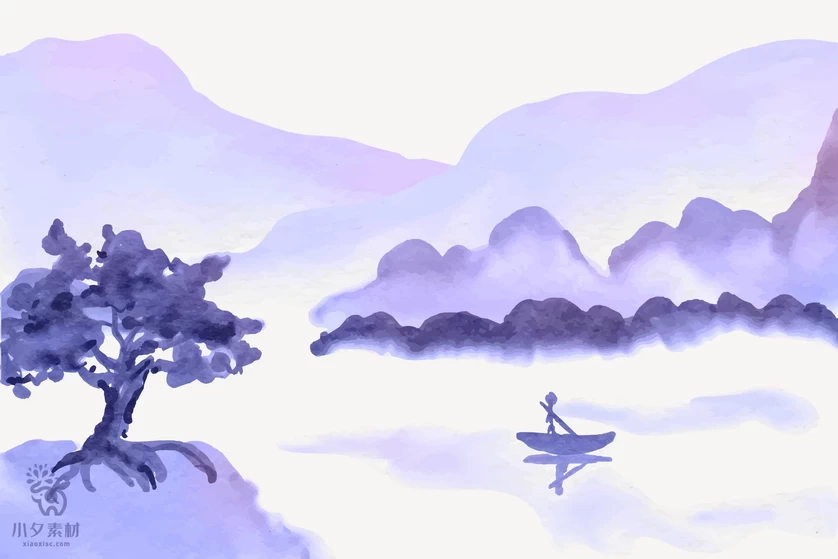中国风中式禅意水彩水墨山水风景国画背景图案插画AI矢量设计素材【028】